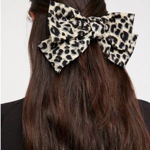 Free People Silk Bow Barrette Snow Leopard